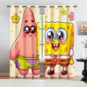 Spongebob Squarepants Patterned Curtain Set, Suitable For Living Room, Balcony, And Bedroom Windows, Perfect Home Seasonal Festival Room Decorations, Interior Decoration Accessories