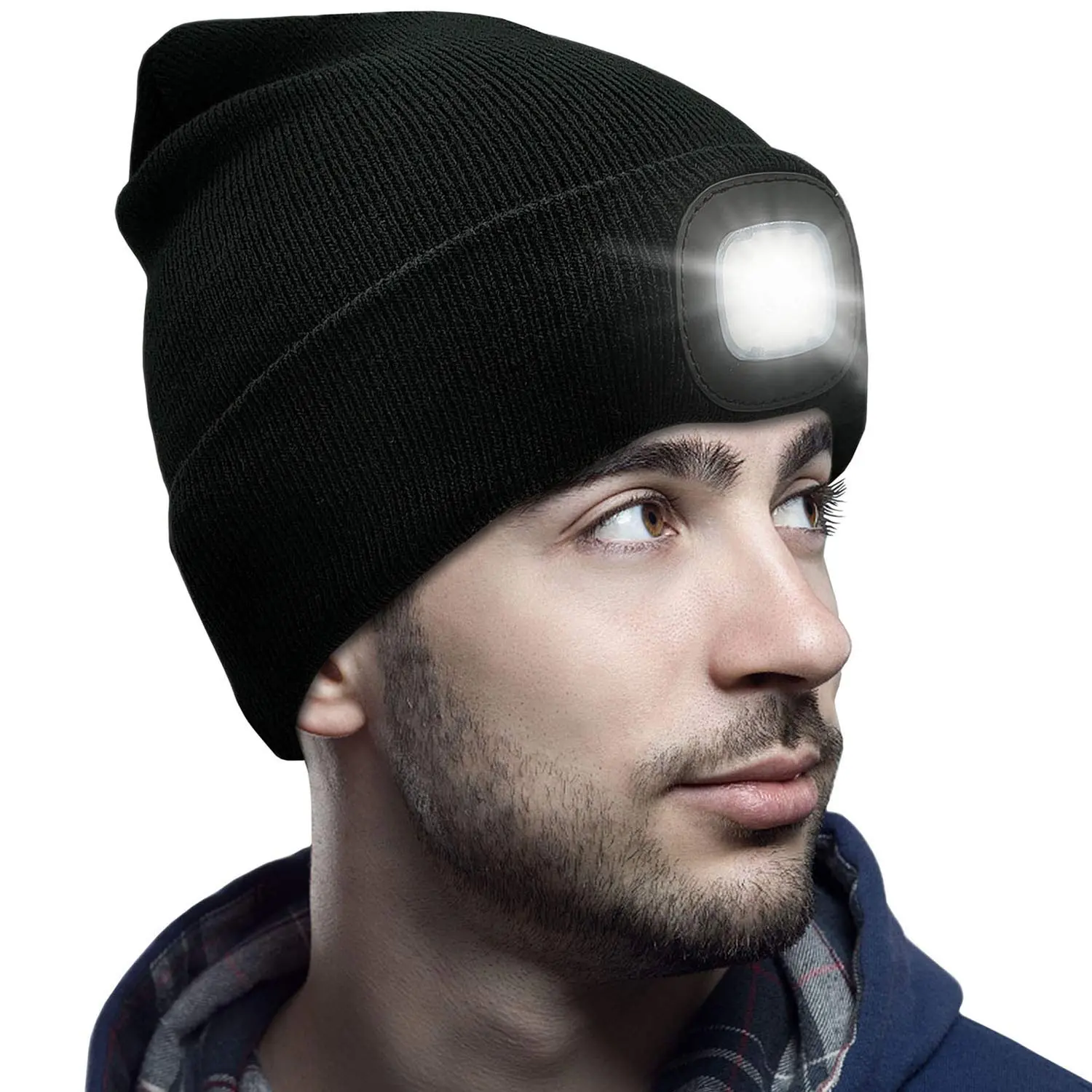 LED Beanie with Built-in Light - Unisex USB Rechargeable Winter Knitted Beanies, Sports & Outdoor Hat Gift for Men, Beanie Hats, Knitting Warm Hat