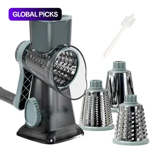 Rotary Cheese Grater, 1/2 Sets Manual Cheese Shredder with Strong Suction Base, Stainless Steel Kitchen Grinder for Vegetable, Durable Vegetable Slicer, Kitchen Accessories, Kitchen Gadgets #GLOBAL PICKS