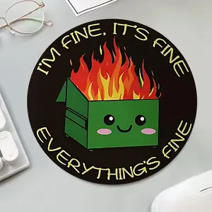 Dumpster on Fire Pattern Personalized Mouse Pad, Round Anti-slip Mouse Pad, Decorative Desk Gaming Mouse Pad, Non Slip Mousepad for Office & Home