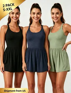 3 Pack！Backless Twisted 2-in-1 Resort Plus Size Romper with Pockets-Easy Edition, Flare Dance Active Dress, Summer Outfits, sport short skirt pant, for dance and casual activities.Built-in shorts with open back waistband for easy peezy bathroom breaks