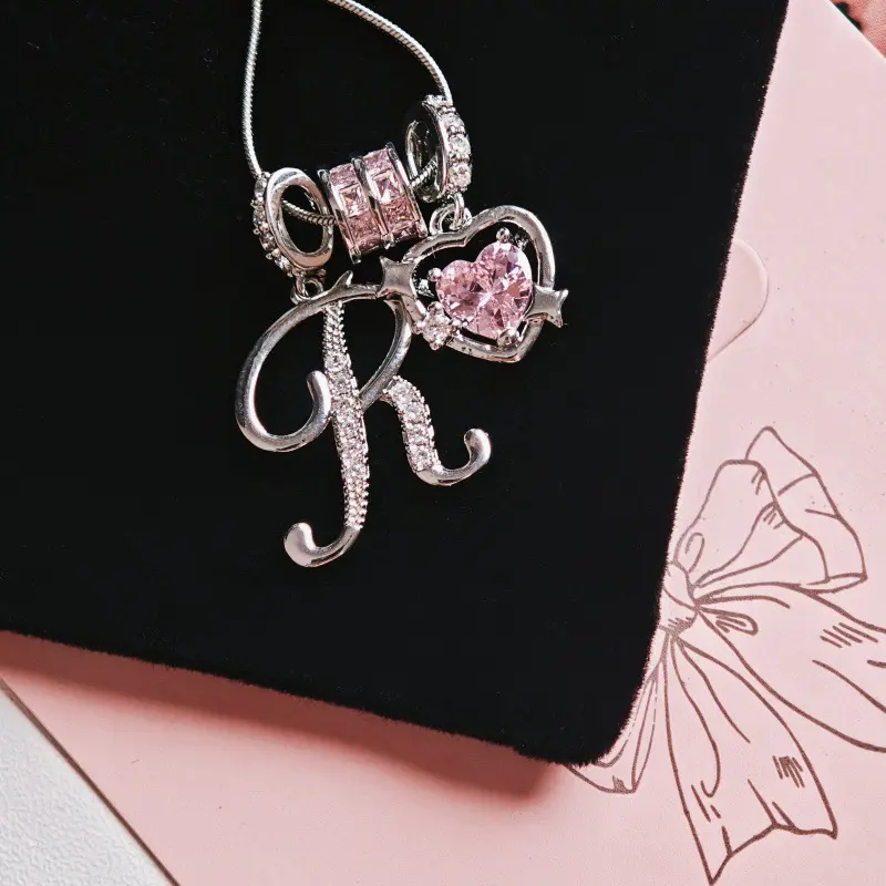 Heart Zircon Initial Alphabet Pendant Necklace - Sparkling CZ, Heart Shaped Fashion Pendant, Trendy Charms BFF Gift for Influencers, Fashion Pendants