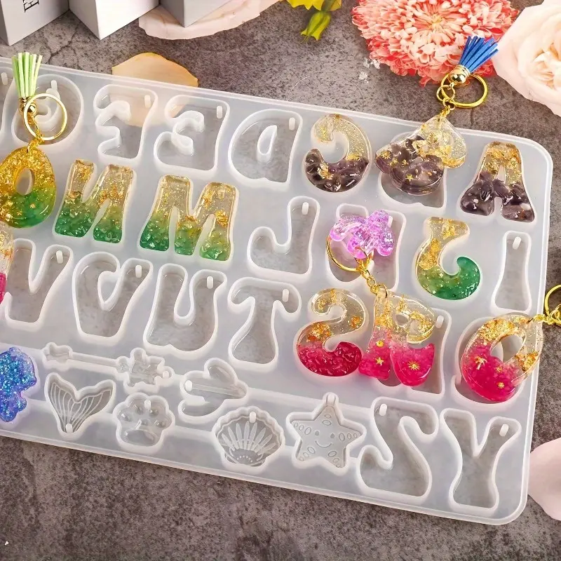 Resin Casting Molds Set with Alphabet Reverse Letter Shaped for DIY Keychain and Jewelry Pendants, Epoxy Resin Moulds with Hanging Hole, Stylish Playful Charm, Craft, DIY Jewelry Making, DIY Kit