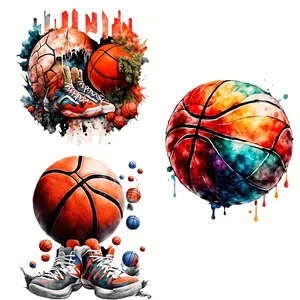 3 Piece Basketball Theme Heat Transfer Stickers, Mixed Colors, Custom, for T-Shirts, Hoodies, Bags, Sports Fan Clothing Decoration