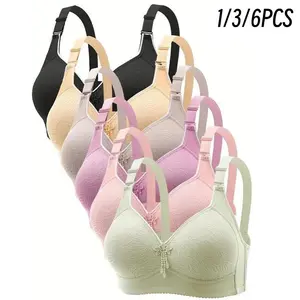 EssElegance 6/3/1PCSPush-Up Jacquard Bra - Adjustable Support Straps & Wire-Free Daily Comfort,Women's Lingerie & Underwear