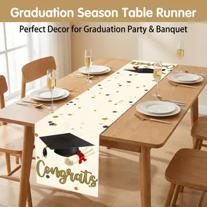 Graduation Theme Table Runner, 180x35cm Gold, Congrats Letter Print, Party Decor, Graduation Celebration, Home Gathering