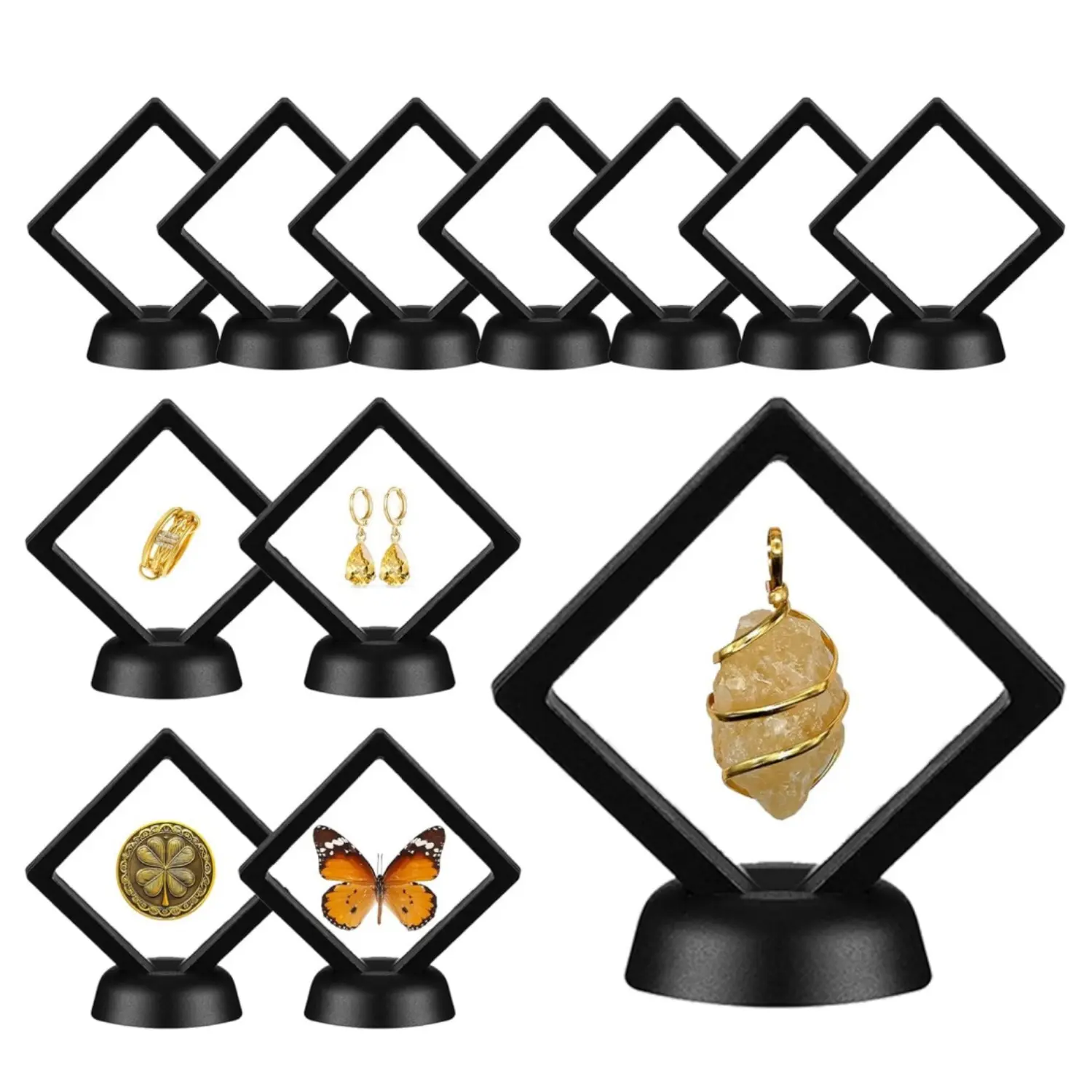 12Pcs Mini Coin Holder Challenge Coin Display Stand, Black Floating Display Case for AA Coin Medallions Jewelry Rock Gem Arrowhead Collecting and Display (2.7×2.7×0.8 inch) - Home Improvement.