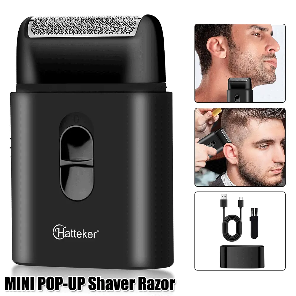 Electric Foil Shavers for Men Waterproof Comfort Shaver Razor With Pop-UP Trimmer Mini Electric Facial Care Beard Trimmer, Gifts for Men, Cordless USB Travel Razor Maquinilla de afeitar eléctrica Black