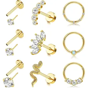 FIBO STEEL 12PCS Stainless Steel Butterfly Earrings Stacking Set for Women 16 Gauge Threadless Push in Lip Rings Tragus Medusa Conch Monroe Stylish Piercings Non Rarnish Jewelry Decoration Accessories