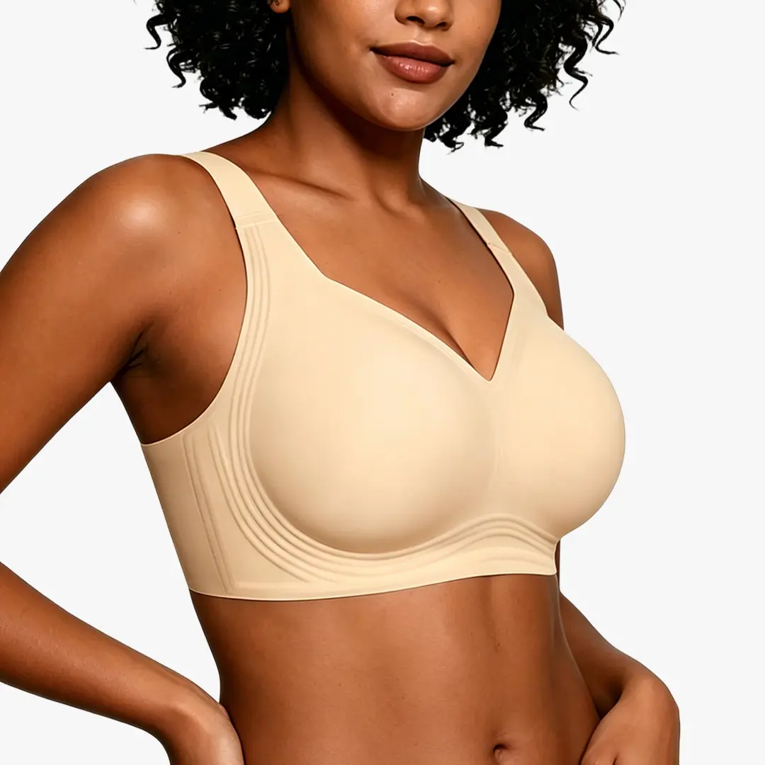 As Fairy Women's Plus Size Wireless Minimalist Bra - Wide Straps, Full Coverage, Strong Support, Breathable Soft High Elasticity, Wide Side Panels, Seamless Basic Underwear, Underwire Unlined, All Seasons, Cold Wash, Wireless Bra, V-Neck, 32Dd, Daily, Jer