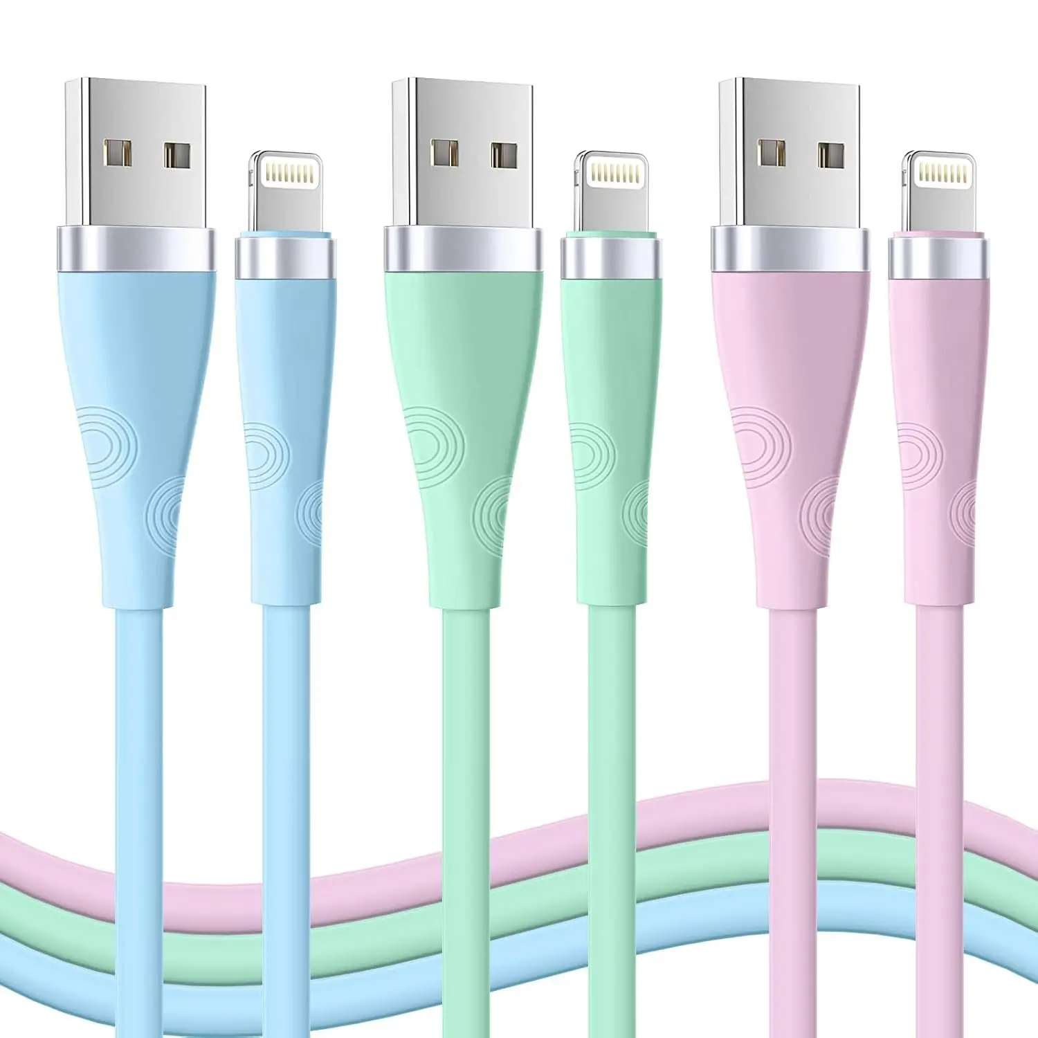 APFEN 3-Pack 6FT USB to Lightning Charging Bundle Cables, 2.4A Quick-Charge Pure Copper Cables, Overcharge-Safe, Battery Protection, Lightning Compatible for iPhone 14/13/12/11 Pro Max/XR, Lightning Compatible Cables