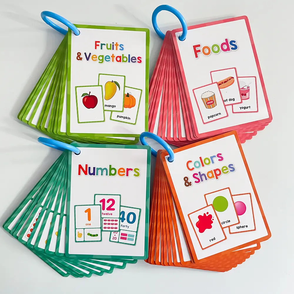 Educational Flash Card, Visual Stimulation Cards, Toddler Flash Cards, 4 Counts/set Colorful Fruit & Vegetable & Number & Shape Card, Learning Card for Kids, Preschool Learning Tool, Educational Toy for Kids, Flashcards (Colours and details are random)