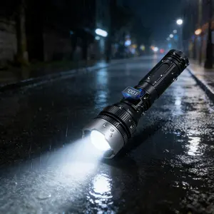 3 Modes Telescopic Zoom Flashlight 10000 Lumens Type C Fast Charging Waterproof Long Runtime Handheld Torch for Camping Hiking Outdoor Emergency Hurricane