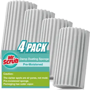 4 Pack Damp Dusting Sponge Duster, Grey Dust Cleaning Sponge,  Household Cleaning Sponge Tool for Blinds, floorboards, Fan , Vents, Glass, Railings, Mirrors