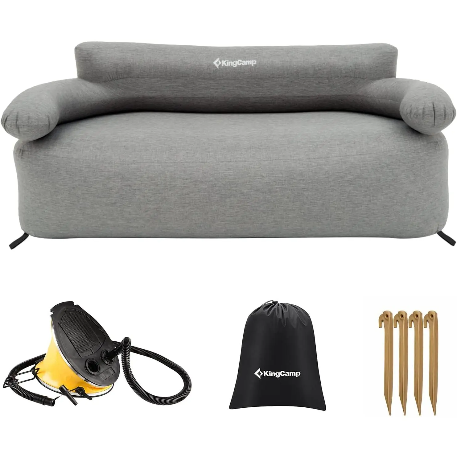 KingCamp Double Inflatable Air Sofa – Portable Foldable 2-Person Camping Couch, Eco-Friendly REACH PVC, Quick Inflate with Foot Pump, Removable Cover, Repair Kit & Tent Pegs,Summervibes