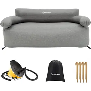 KingCamp Double Inflatable Air Sofa – Portable Foldable 2-Person Camping Couch, Eco-Friendly REACH PVC, Quick Inflate with Foot Pump, Removable Cover, Repair Kit & Tent Pegs,Summervibes