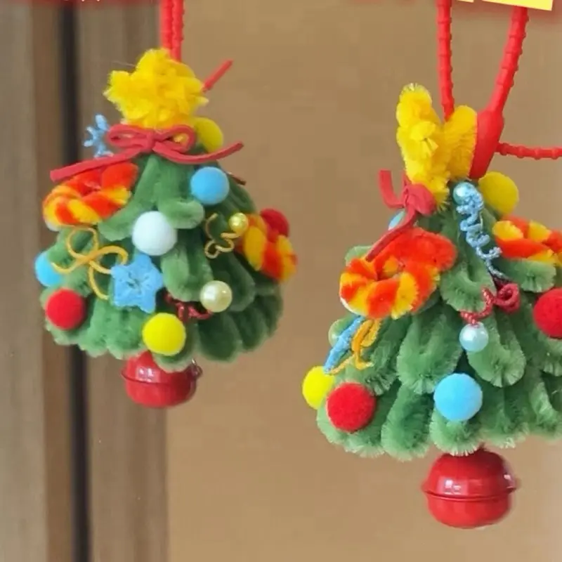 Twisty Tales Pipe Cleaner Christmas Craft Tree Kit Holiday Gift Christmas Project with Colorful Ornaments and Bells