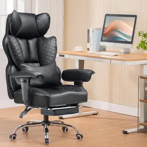 【Hot Deals】COMHOMA Big and Tall Office Chair 400LBS Wide Ergonomic Gaming Chair with Deluxe Embossing Leather with Foot Rest 150°Reclining Adjustable Armrests Pocket Spring Back Support and Without Pillow