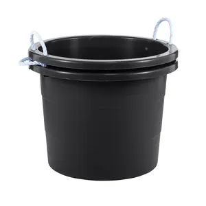 United Solutions 2 Pack 19 Gallon Rope Handle Tub, Plastic Storage Bucket, Black