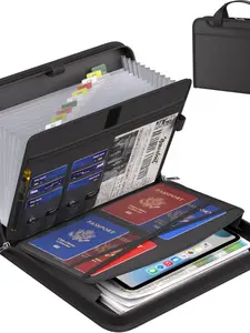 Fireproof A4 Expanding File Folder with Handle, 13 Pockets Zipper Closure, Commercial Safety Storage Organizer, PP Material