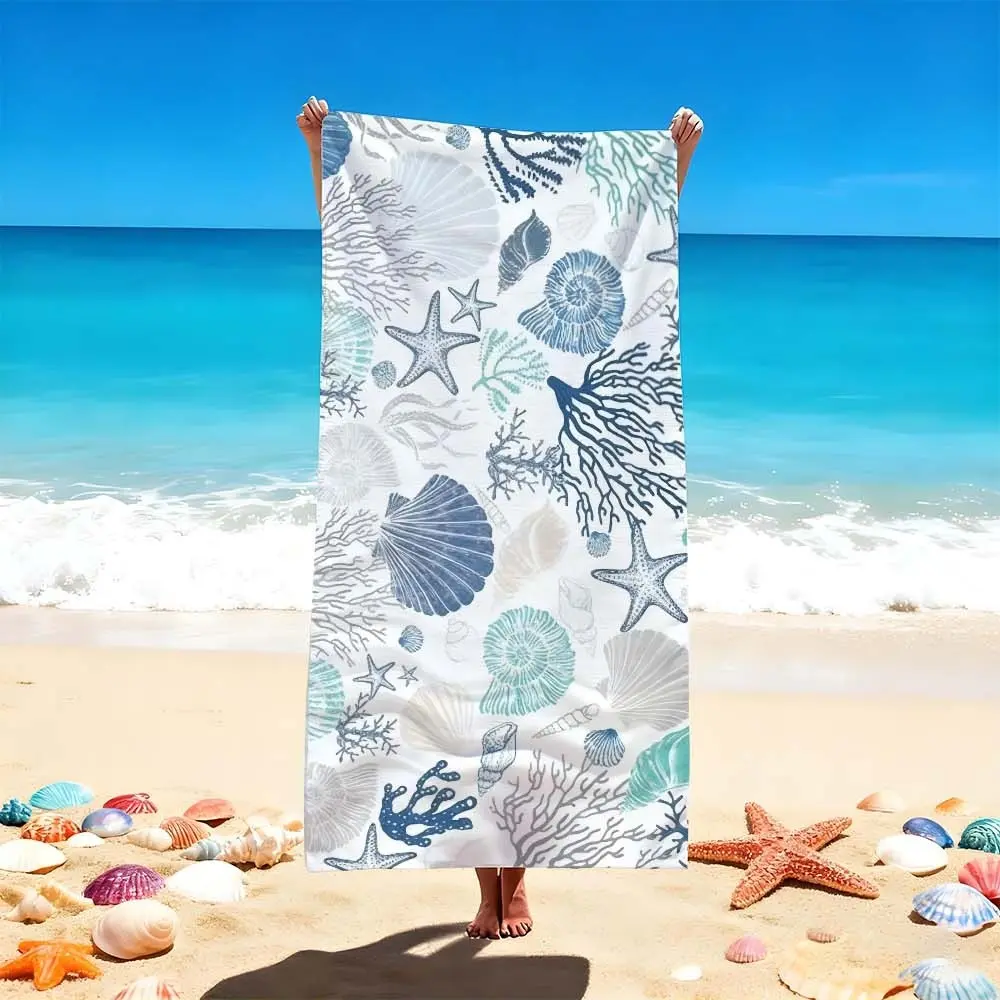 1 PC Ocean-Themed Beach Towels with Marine Patterns, Design Beach Towel - Perfect for Beach or Poolside Quick-drying, water-absorbent, lightweight, anti-sand-sticking, can be used as a travel towel, suitable for swimming pools, spas, leisure, fitness