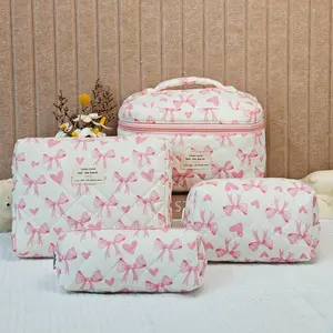 Bow Pattern Makeup Bag Set, 4 Counts/set Durable Large Capacity Travel Cosmetic Storage Bag, Travel Cosmetic Bags, Zipper Makeup Organizer Pouch, Cosmetics Organizer, Versatile Storage Bag for Travel, Gym, Office, Home