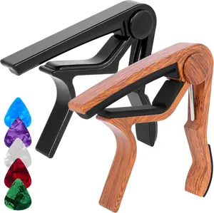2-Pack Guitar Capo for Acoustic & Electric Guitar 6 String, Black & Wood Color Capo with 5 Picks