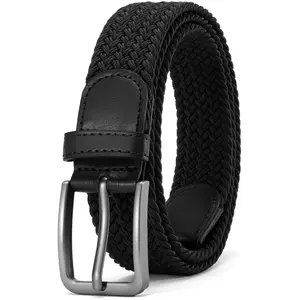 Men’s woven braided belt with a classic rectangular adjustable buckle featuring an elastic stretch feel; this belt is durable and versatile for casual wear, perfect for everyday outings. Its relaxed style and comfortable fit make it an ideal gift for Vale