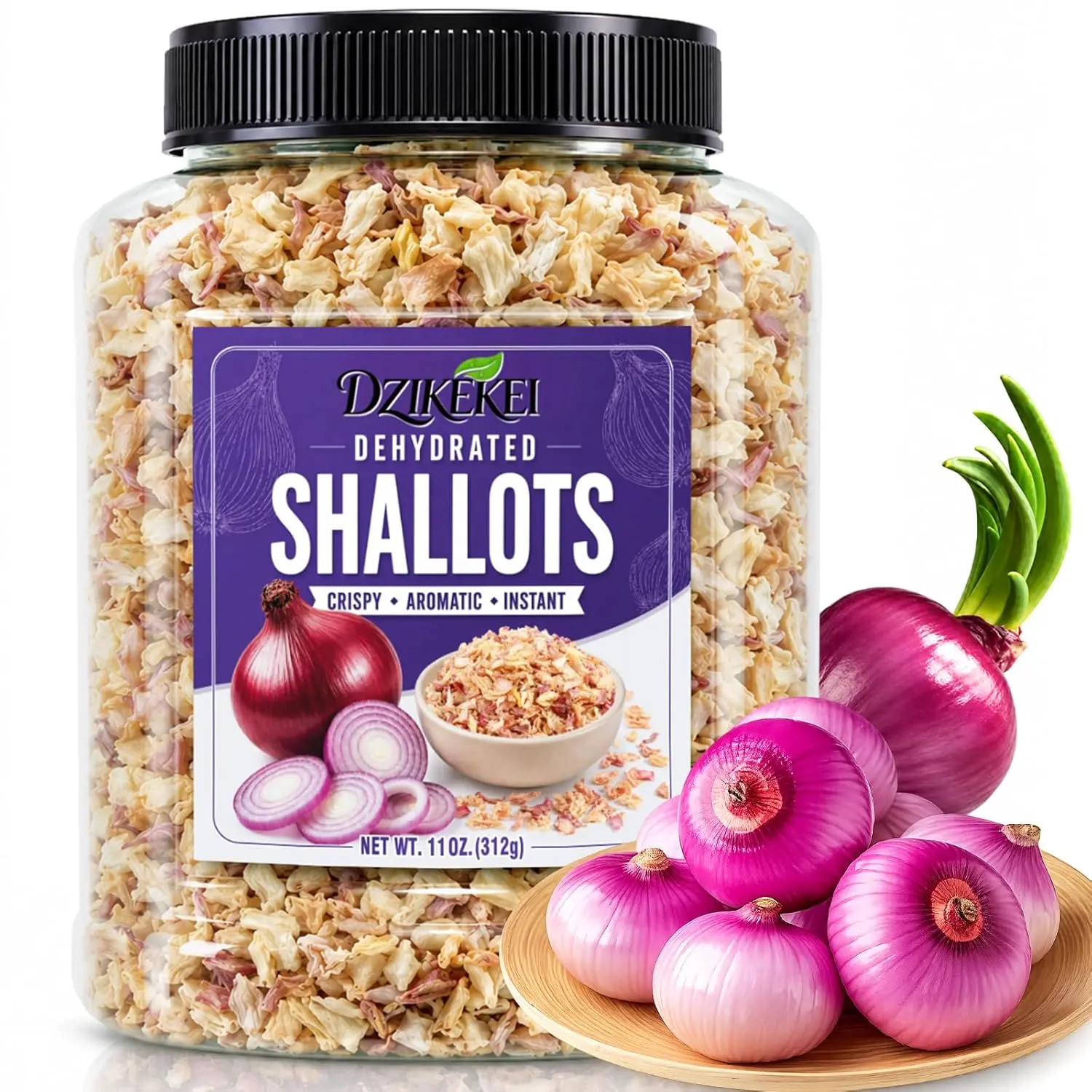 11oz Premium All-Natural Pure Dehydrated Shallot Vegetable Flakes - Large Resealable Jar, Sweet-Savory Herbs Spices Seasonings, Vegan-Friendly Cooking & Sauce Staple - X0053D7US5