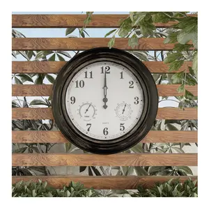 Pure Garden 18" Indoor or Outdoor Wall Clock Thermometer