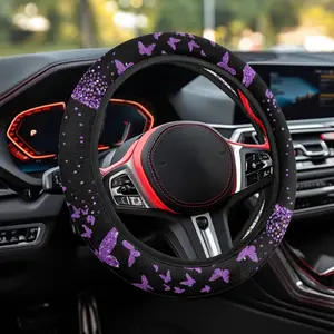 Butterfly Car Steering Wheel Cover, Universal 15“ Auto Steering Wheel Cushion,  Non Slip Cute Purple Car Accessories Decor, Valentine‘s Day Gift for GF Her
