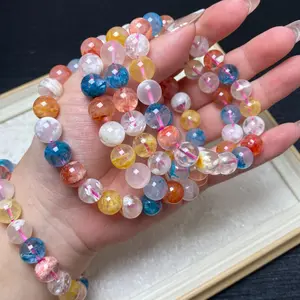 1 count 10mm  Colorful Snowflake Quartz Bracelet snowflake phantom quartz bracelet