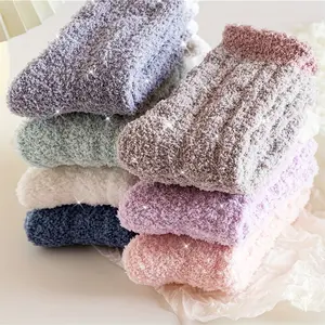 7 Pairs Women's Winter Warm and Comfortable Mid Length Socks Colorblock Fuzzy Socks Comfy and Warm Thickened Floor Socks