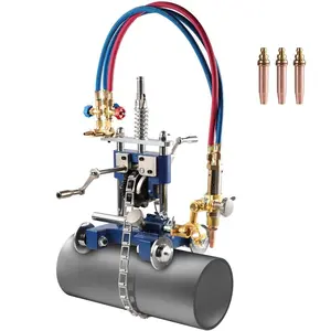 summervibes Manual Pipe Cutting Machine, 0.2-2 Thick Pipe Beveling Tool with 82-in Chain Length, 0-45 Adjust Angle Gas Cutter with 3 Tips, Portable Torch Beveling Equipment
