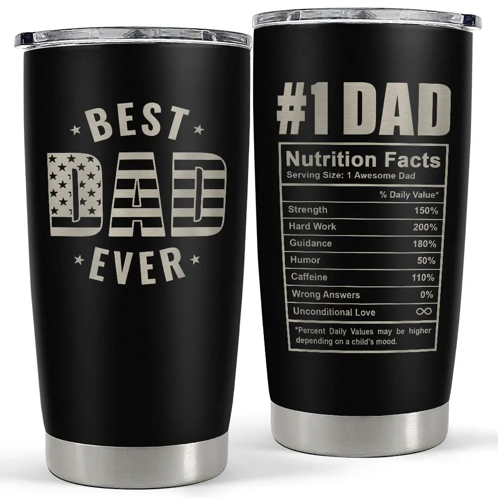 20oz Stainless Steel Vacuum Insulated Flask - Insulation Tumbler, Portable Thermal Coffee Mug with Lid, Best Dad Ever Nutrition Facts Travel Drinkware, Father's Day Dad Gift