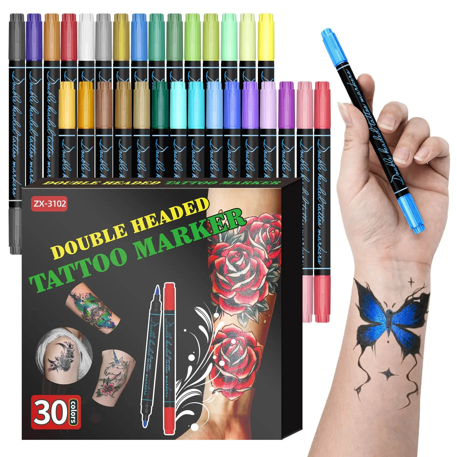 Metallic Markers Pens, Dual Tip Metallic Pens for Rock Painting,Tattoo painting, Ceramic, Card Making, Black Paper, Easter Egg, Metal, Wine Glass, Double Tipped Art, Art Supplies
