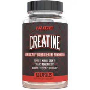 Huge Supplements Creatine Monohydrate Capsules, 5g Per Serving - 150 Capsules (30 Servings)