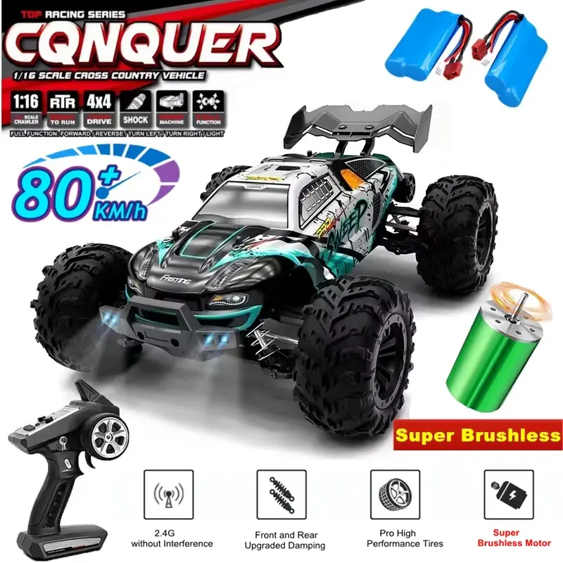 VISAS 1:16 Scale Brushless 4WD Remote Control Car - Off-Road 4x4 High-Speed (80KM/H) Buggy Truck, Easy to Handle, LED Lights Add Race Flair, Car Theme Racing Toy Sparks Excitement for Ages 12+, 1:16 Scale, Easy To Handle, Off-Road Buggy, Rc Hobby