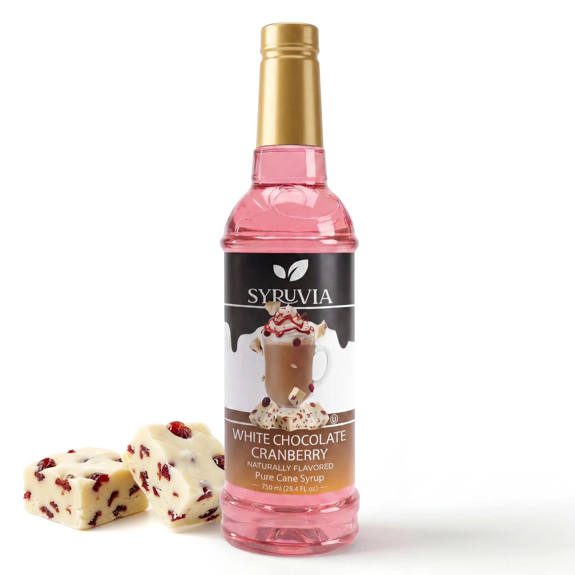 Syruvia Coffee Syrup, White Chocolate Cranberry Flavored Syrup for Drinks, Lattes, and Desserts, Natural Flavors – 25.4 fl oz