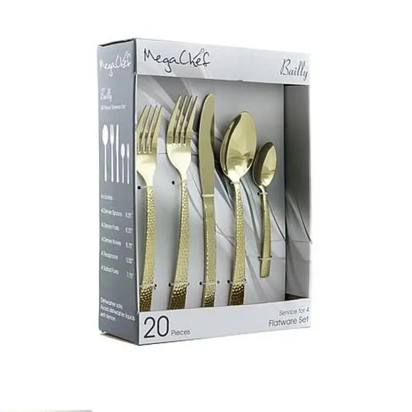 MegaChef Baily 20 Piece Flatware Utensil Set, Stainless Steel Silverware Metal Service for 4 in Ligh