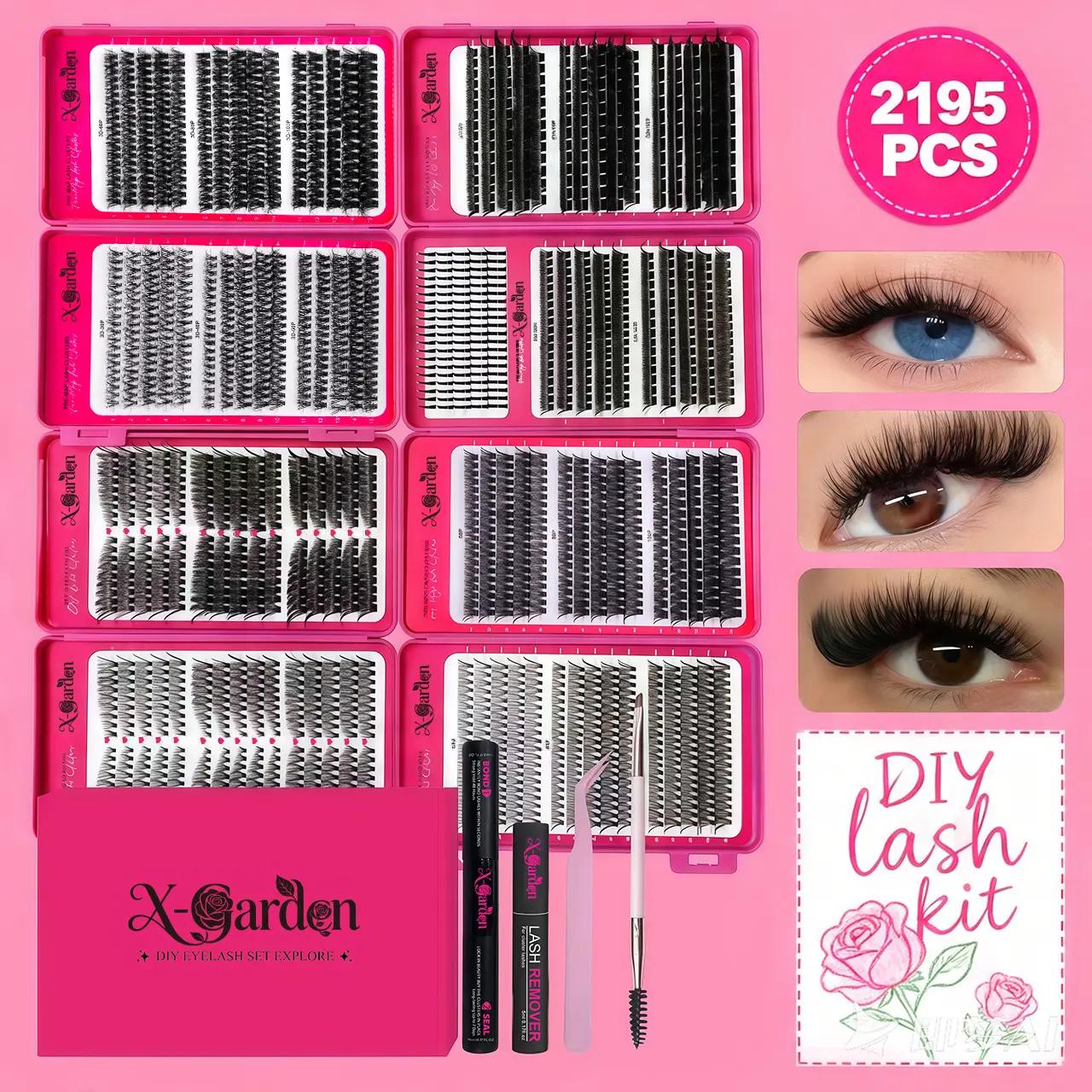 X-Gardcn Lash Clusters, Mixed-Length False Eyelash Set, 2195PCS DIY Lash Kit for Beauty Makeup Application