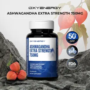 Oxyenergy Ashwagandha,for Cortisol Balance,Mood,Stress and Energy Support,750mg High Potency Extra Strength,60 capsules/bottle Fitness