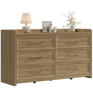 SICOTAS 6 Drawer Dresser for Bedroom-56.4" Extra-Wide Wooden Chest of Drawers with Large Storage, Long Dresser TV Stand with Drawers, Farmhouse Closet Dressers for Nursery Living Room