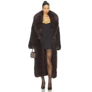 WeWoreWhat Long Faux Fur Jacket in Dark Brown