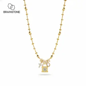 BRAINSTONE Cross & Lock Pendant Necklace for Women 14k Gold Plated Adjustable 17-19 Inches Cubic Zirconia Stacking Design Light Luxury Aesthetic Jewelry