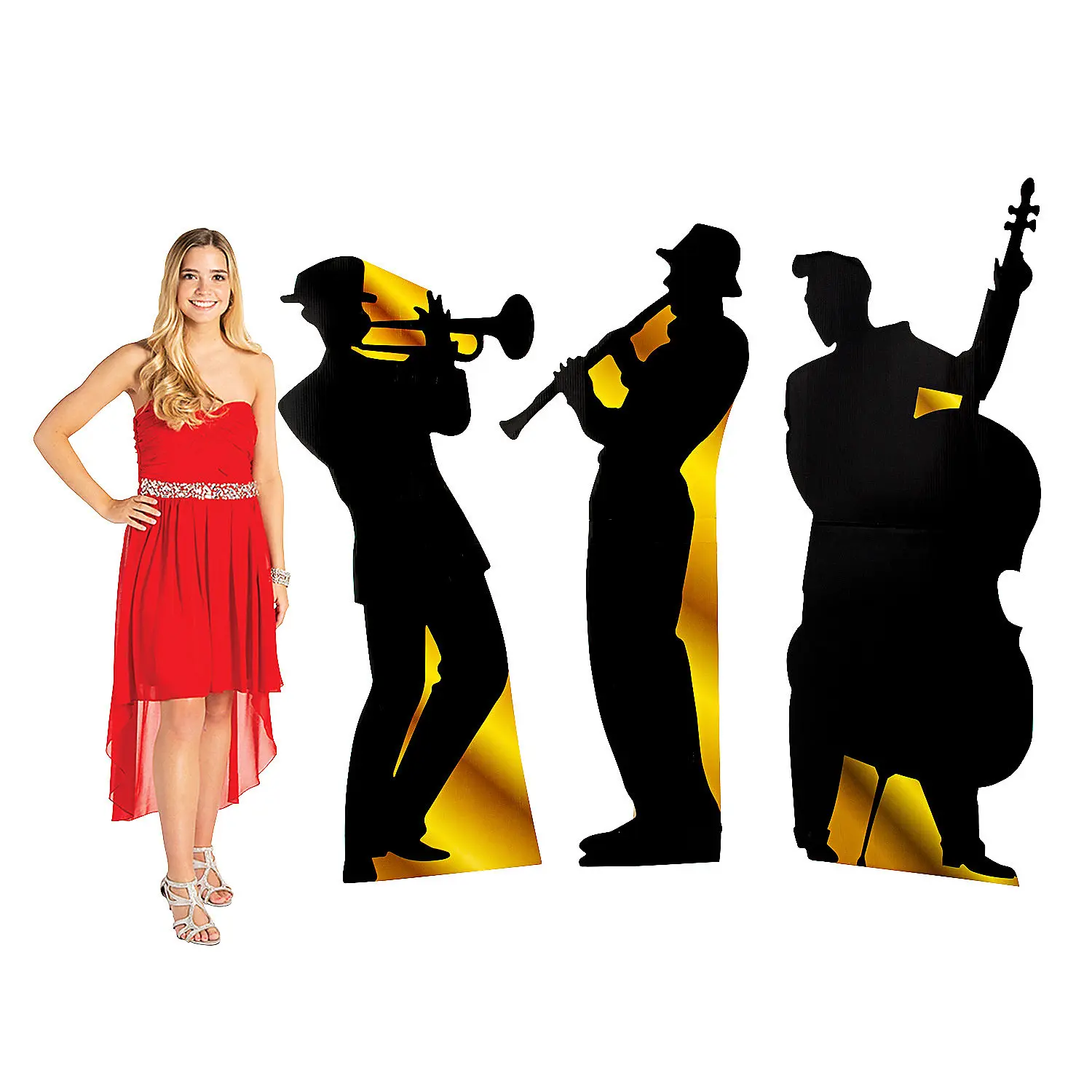 3-Pc 60"-65" Band Silhouette Life-Size Cardboard Cutout Stand-Up Set, Festive Party Decor, Magical Photo Prop Accessory for School Events