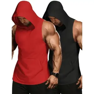 Men'S 2 Pack Workout Hooded Tank Tops Bodybuilding Muscle Cut Off T Shirt Sleeveless Gym Hoodies