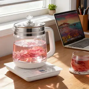 Yalulu Electric Kettle, 1.8L/60.87oz Health Pot, Essential for Camping; Tea Set with 18 Smart Functions, 800W Thickened Glass Kettle, Detachable Filter, Multi-functional Medical Health Pot, Power Operation, 110-130V, US Plug