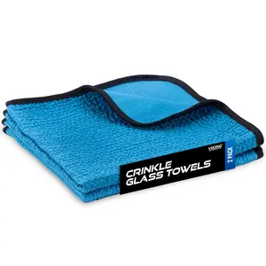 VIKING Glass Microfiber Cleaning Cloth for Car and Home, Glass Towels for Mirror, and Picture Frames, and Car Detailing Kit, 16 inch x 16 inch, Blue, 2 Pack