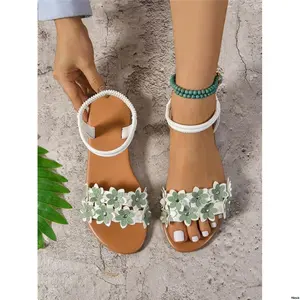 PlusSize sFashionEmbroideryComfortableElasticStrapFlatBeachSandals Women